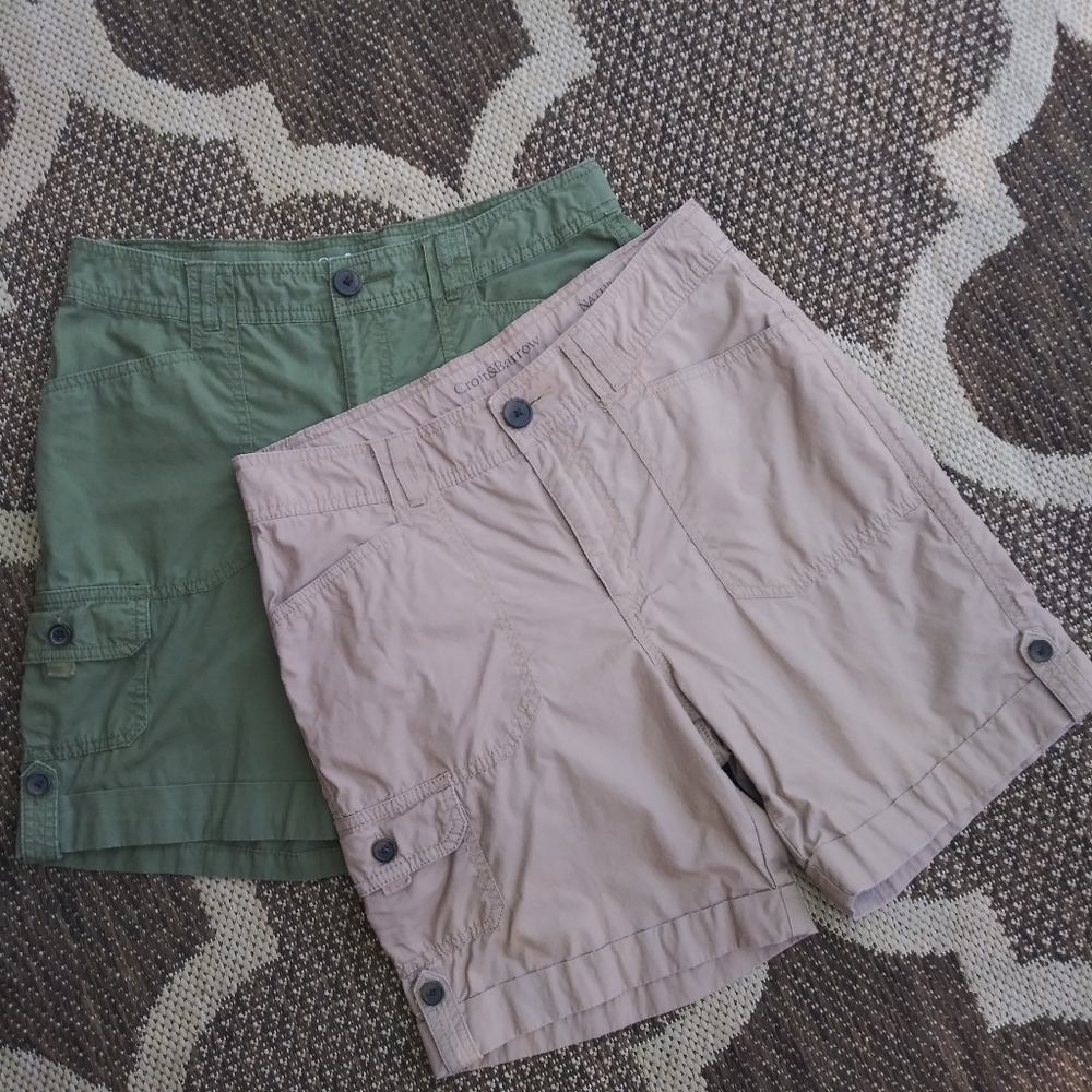 Green cargo five pocket cotton shorts